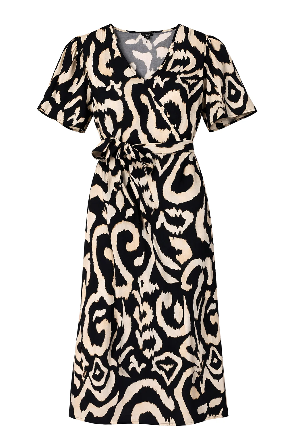 Wikkeljurk Met Zwart-Beige Dieren Print En Ceintuur | Black White - Image 2