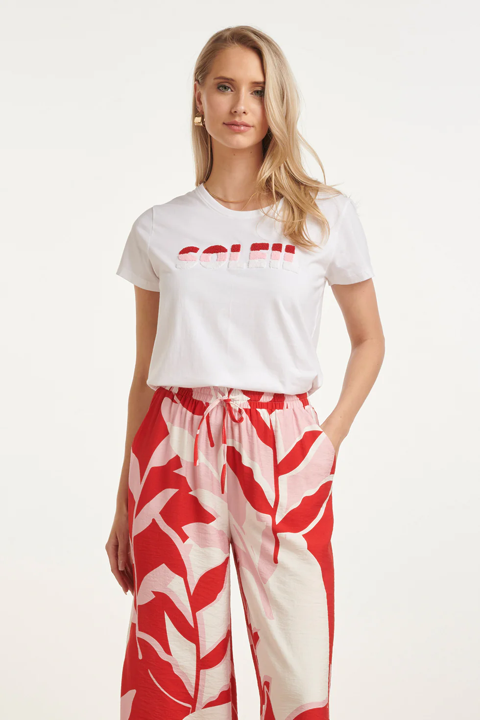 Wit Katoenen T-Shirt Met 'Soleil' Print En Textuur | White - Muticolour - Image 2