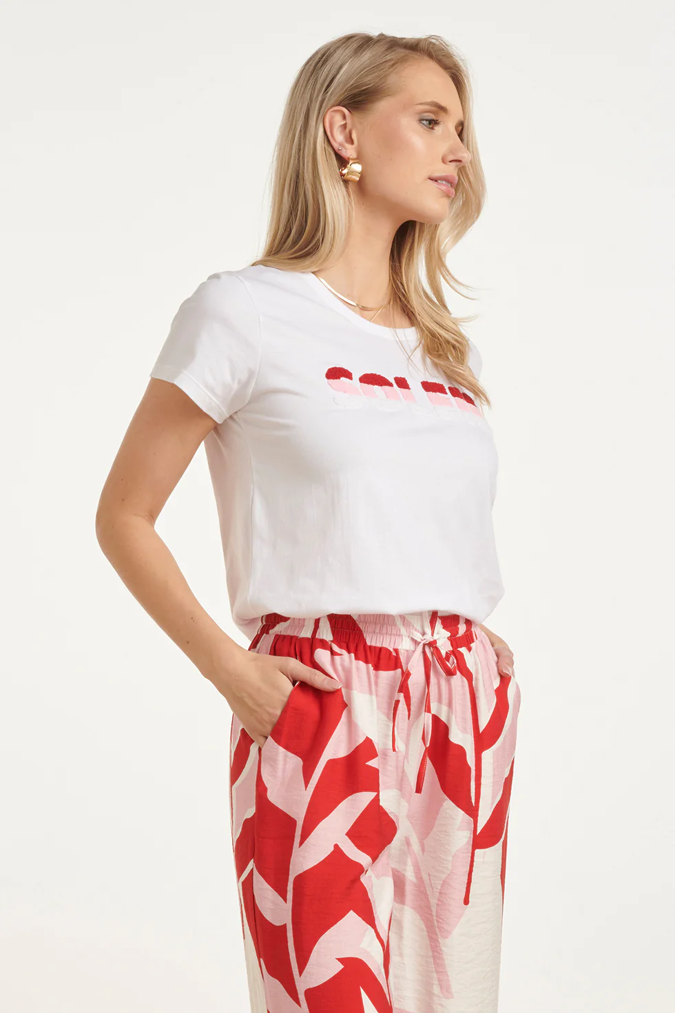 Wit Katoenen T-Shirt Met 'Soleil' Print En Textuur | White - Muticolour - Image 8