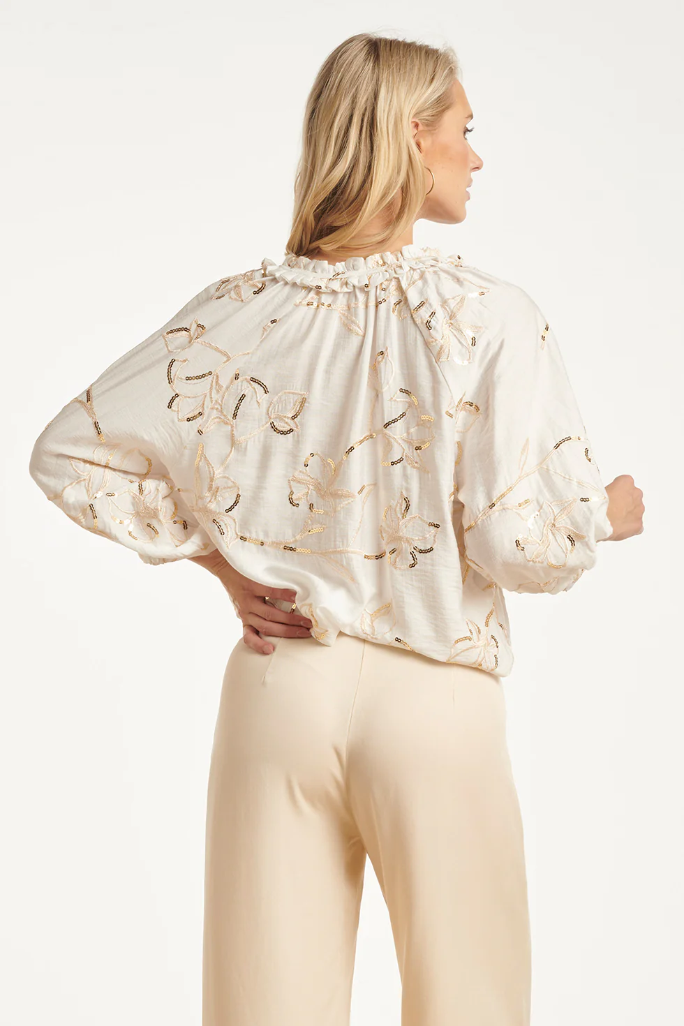 Witte Blouse Met Gouden Borduursels En Pailletten | Off White - Gold - Image 12