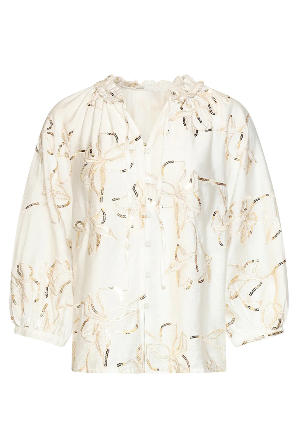 Witte Blouse Met Gouden Borduursels En Pailletten | Off White - Gold - Image 4