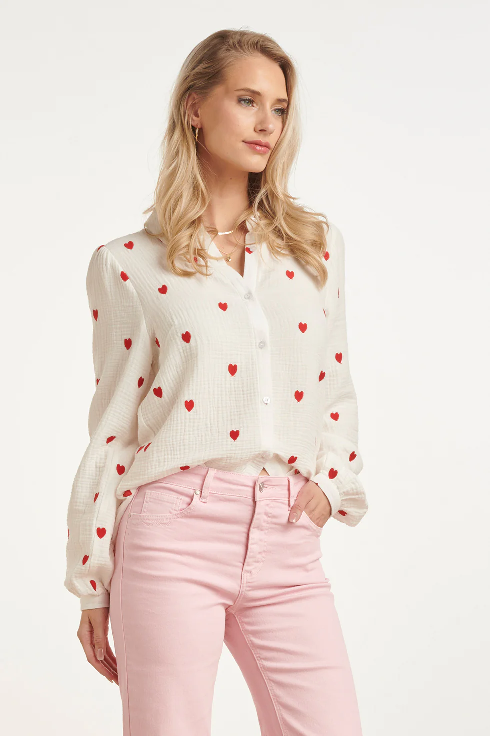 Witte Blouse Met Rode Hartjes Print | White - Red - Image 4