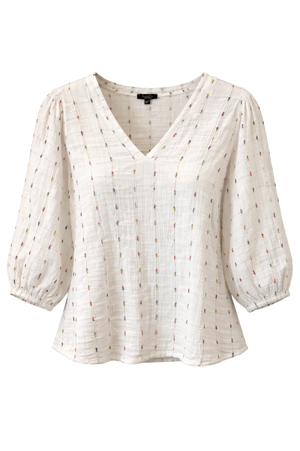 Witte Blouse Met Subtiele Multicolor Details En V-Hals | Off White - Image 2