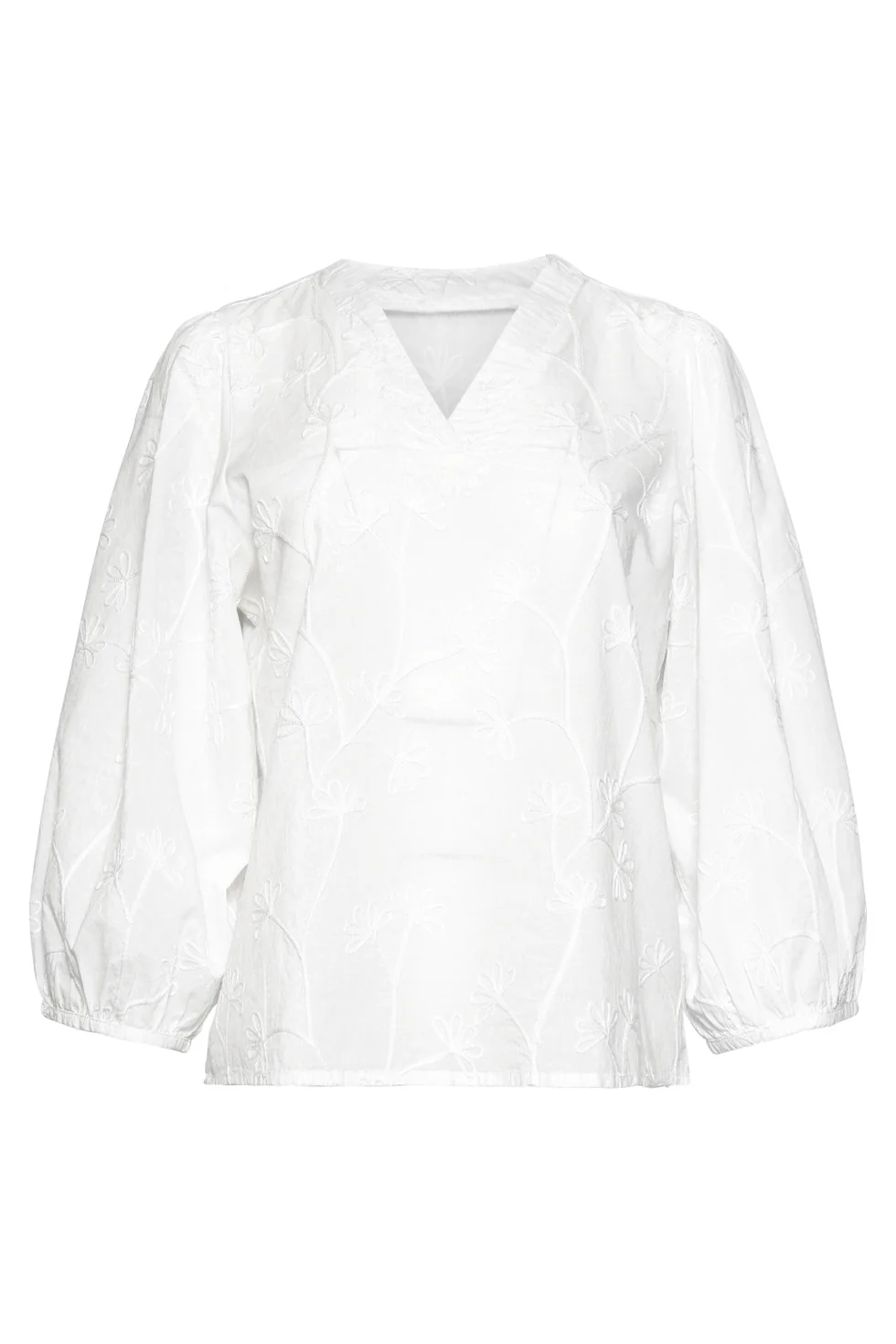 Witte Elegante Blouse Met V-Hals En Bloemrijk Borduurwerk | White - Image 11