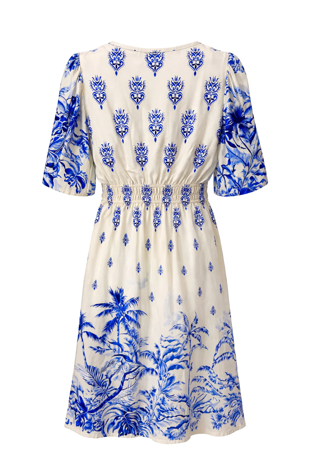 Witte Jurk Met Blauwe Print En Elastische Taille | Off White - Blue - Image 7