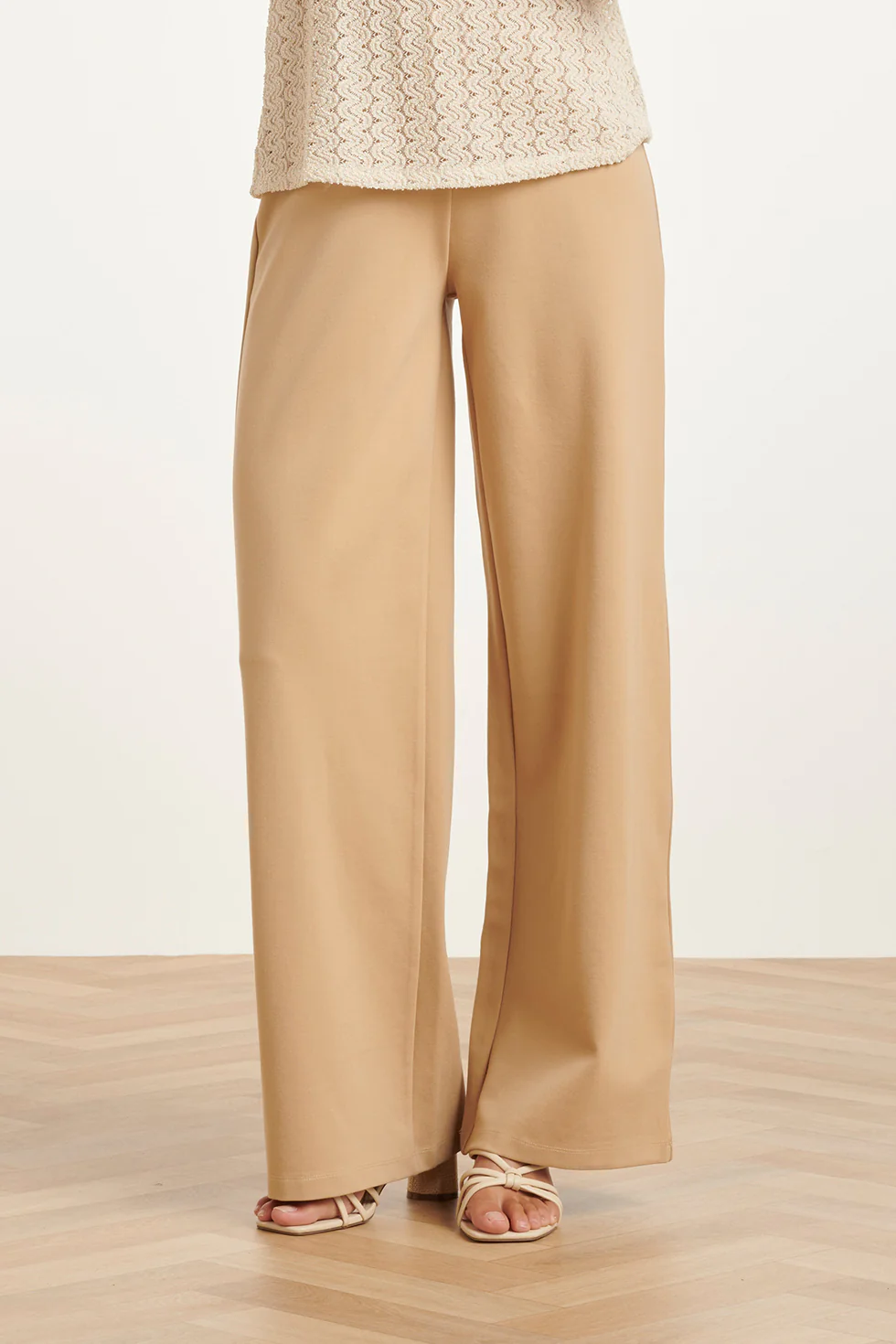 Zand Wide Leg Pantalon Met Elastische Taille | Sand - Image 3