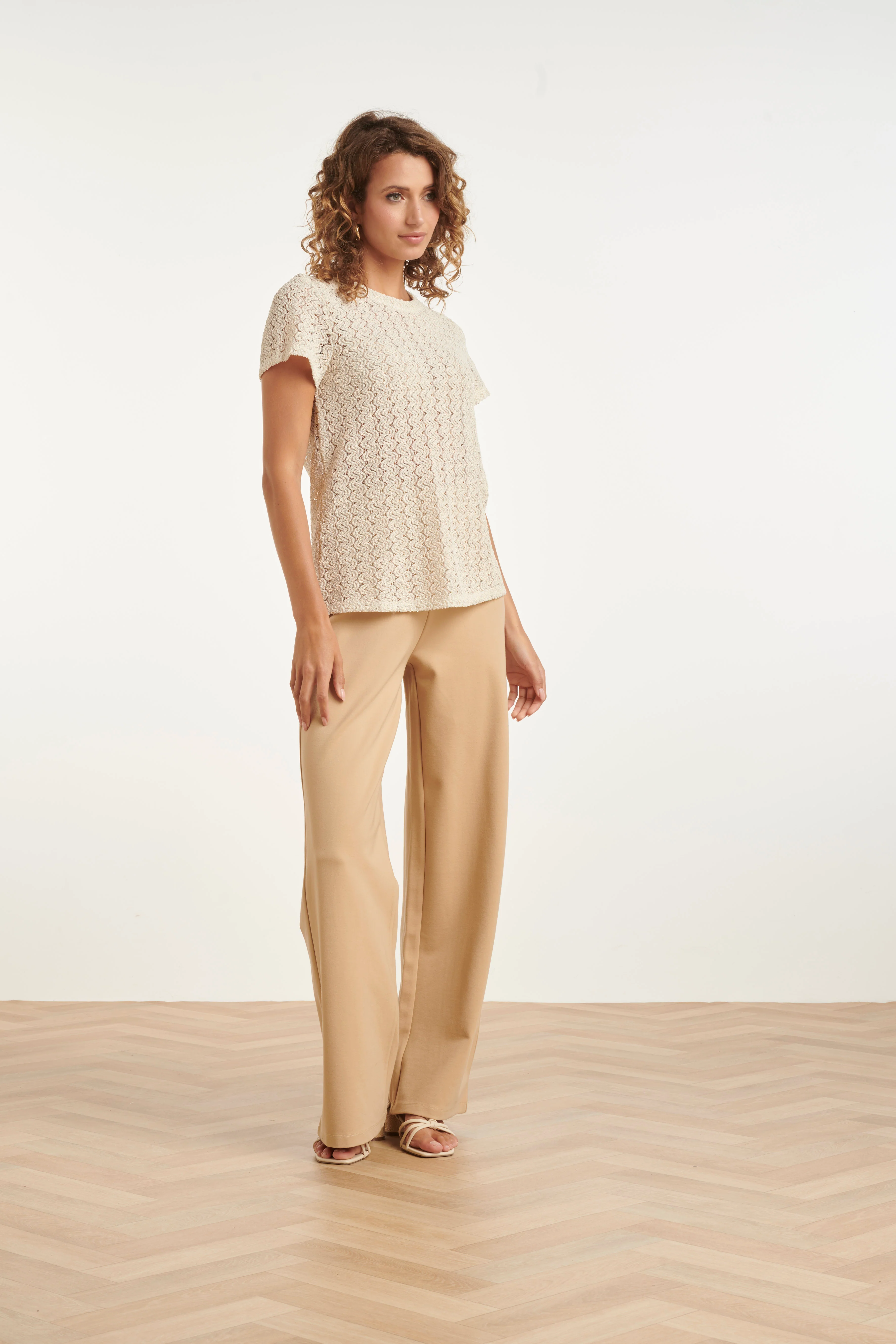 Zand Wide Leg Pantalon Met Elastische Taille | Sand - Image 4