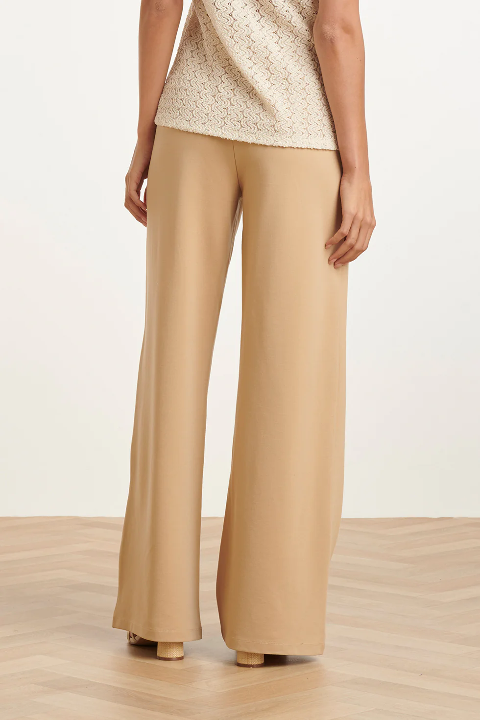 Zand Wide Leg Pantalon Met Elastische Taille | Sand - Image 6
