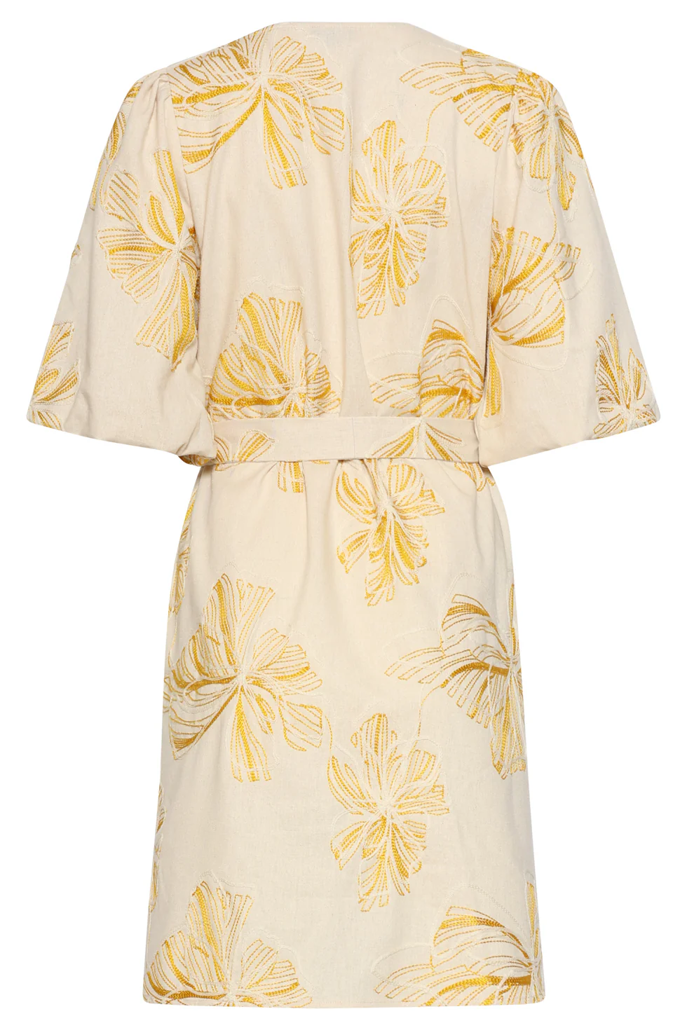 Zomerjurk Met Geel Geborduurde Bloemen En Tailleceintuur | Sand - Yellow - Image 10