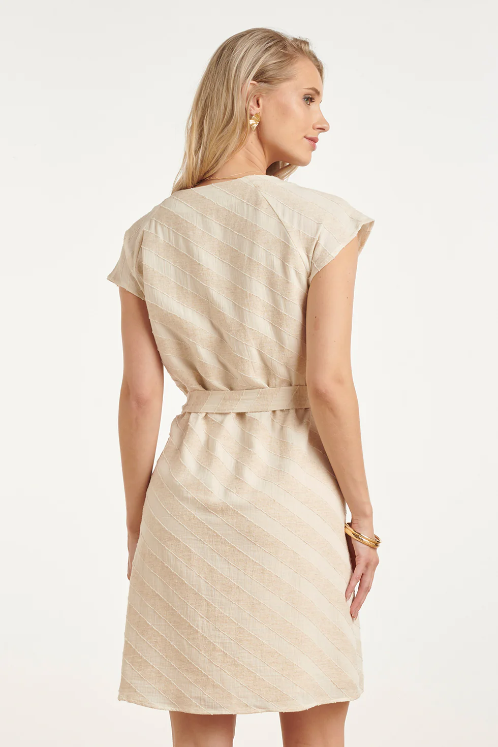 Zomerse Jurk Met Taillelint En Diagonale Print | Sand - Dark Sand - Image 6