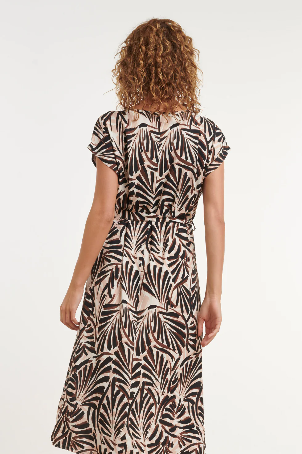 Zomerse Maxi-Jurk Met V-Hals En Palmprint | Off White - Brown - Image 6