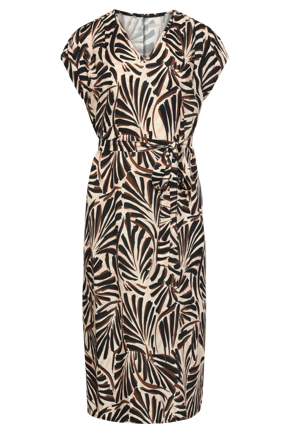 Zomerse Maxi-Jurk Met V-Hals En Palmprint | Off White - Brown - Image 7