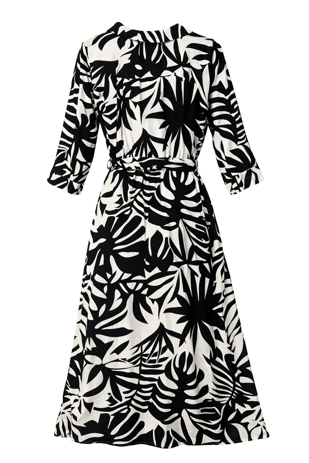 Zwart-Witte Blousejurk Met Tropische Print | Black White - Image 7