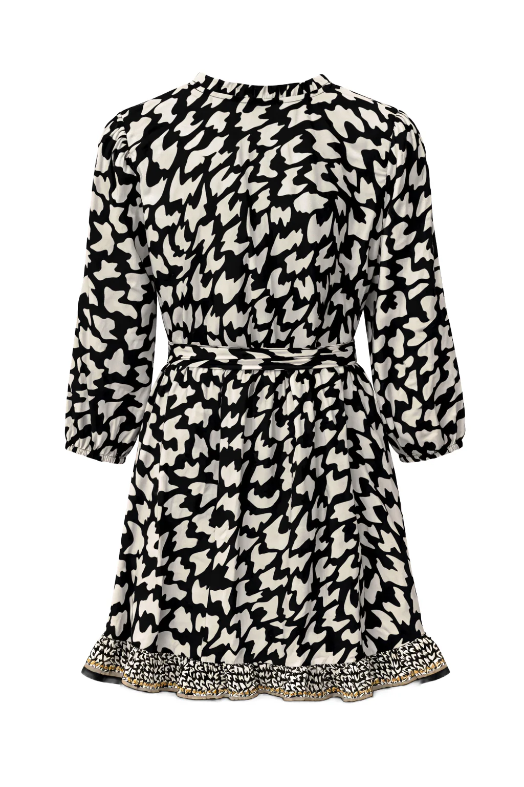 Zwart-Witte Dierachtig Print Jurk Met Ceintuur En Ruffle Detail | Black White - Image 7