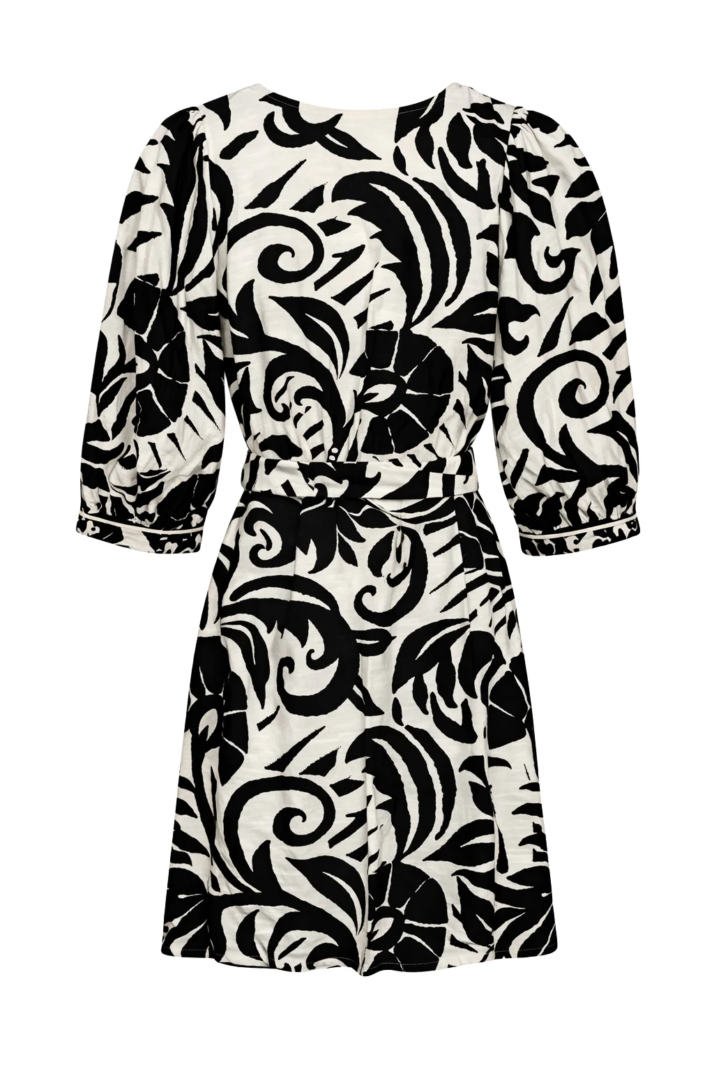 Zwart-Witte Jurk Met Grafische Print En Ceintuur | Black White - Image 7