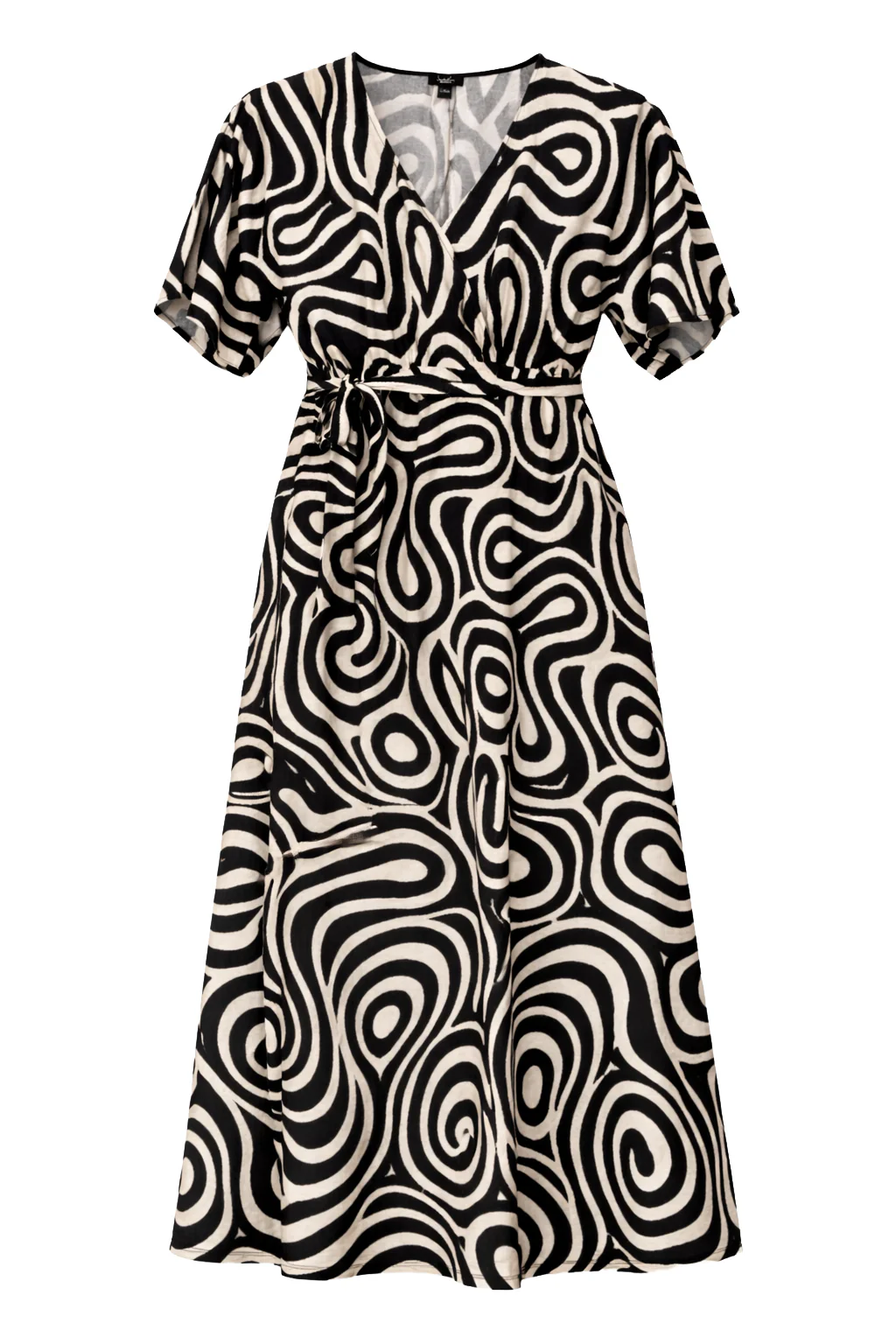 Zwart-Witte Maxi Jurk Met Grafische Print En Ceintuur | Black White - Image 2