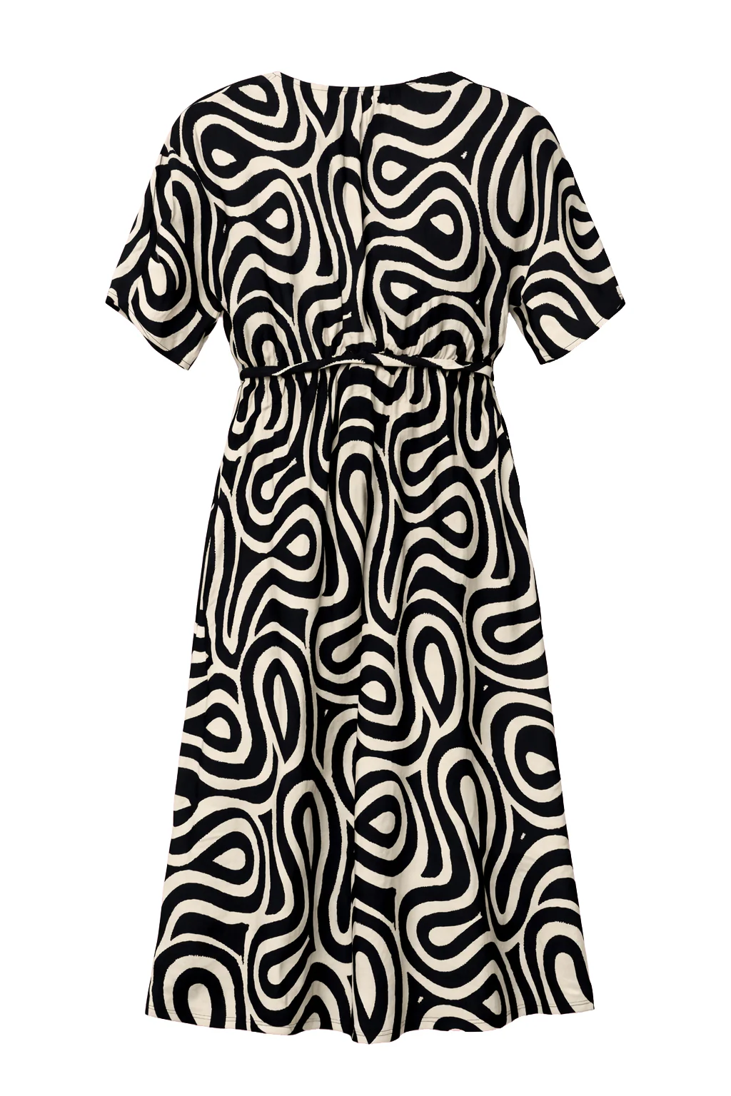 Zwart-Witte Maxi Jurk Met Grafische Print En Ceintuur | Black White - Image 7