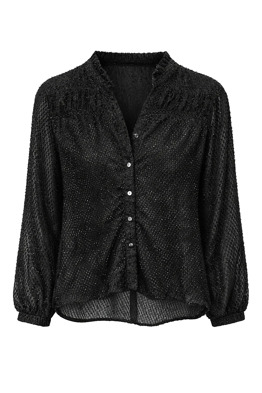 Zwarte Blouse Met Lurex Structuur En Knoopsluiting | Black - Image 2