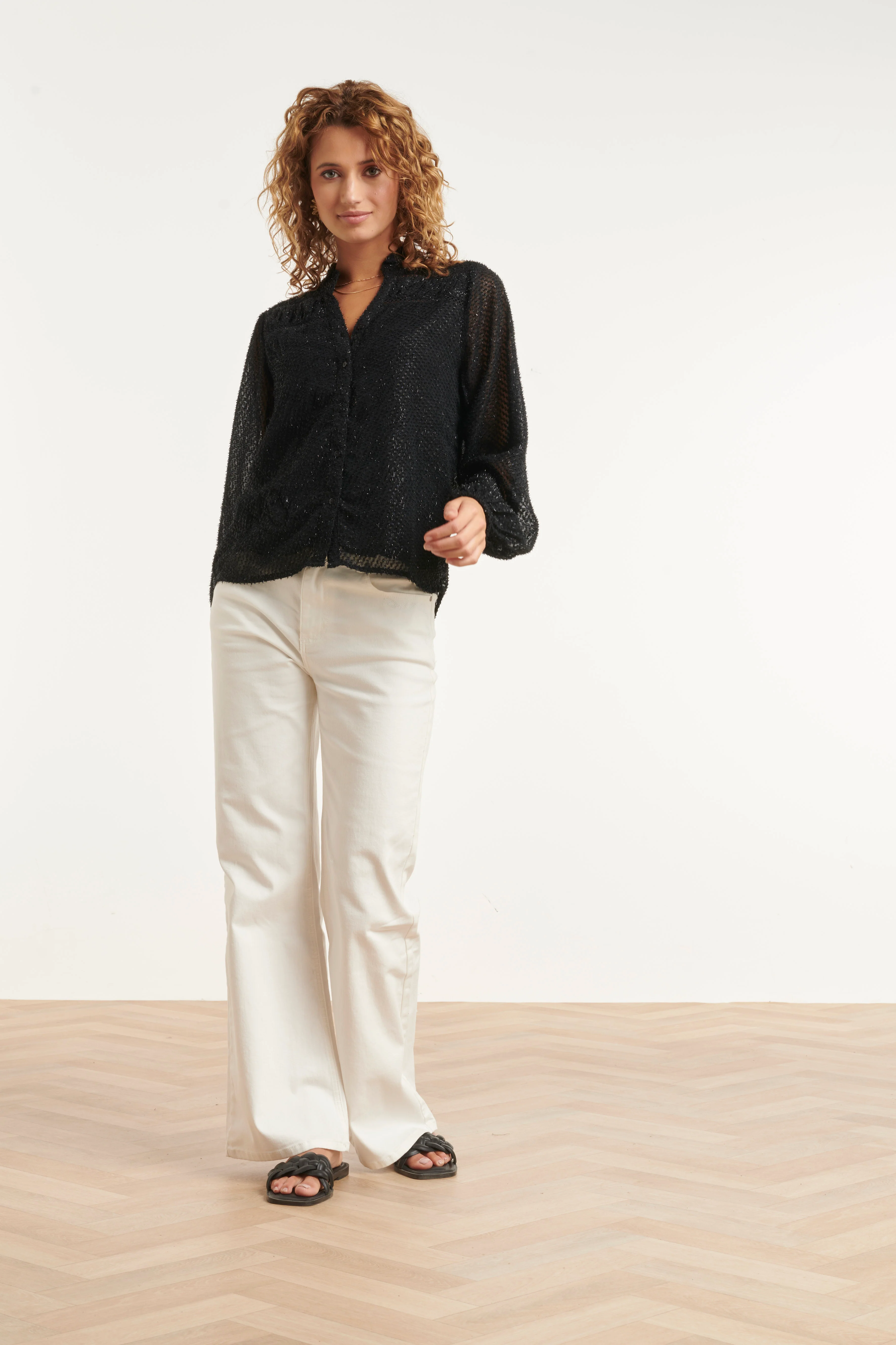 Zwarte Blouse Met Lurex Structuur En Knoopsluiting | Black - Image 3