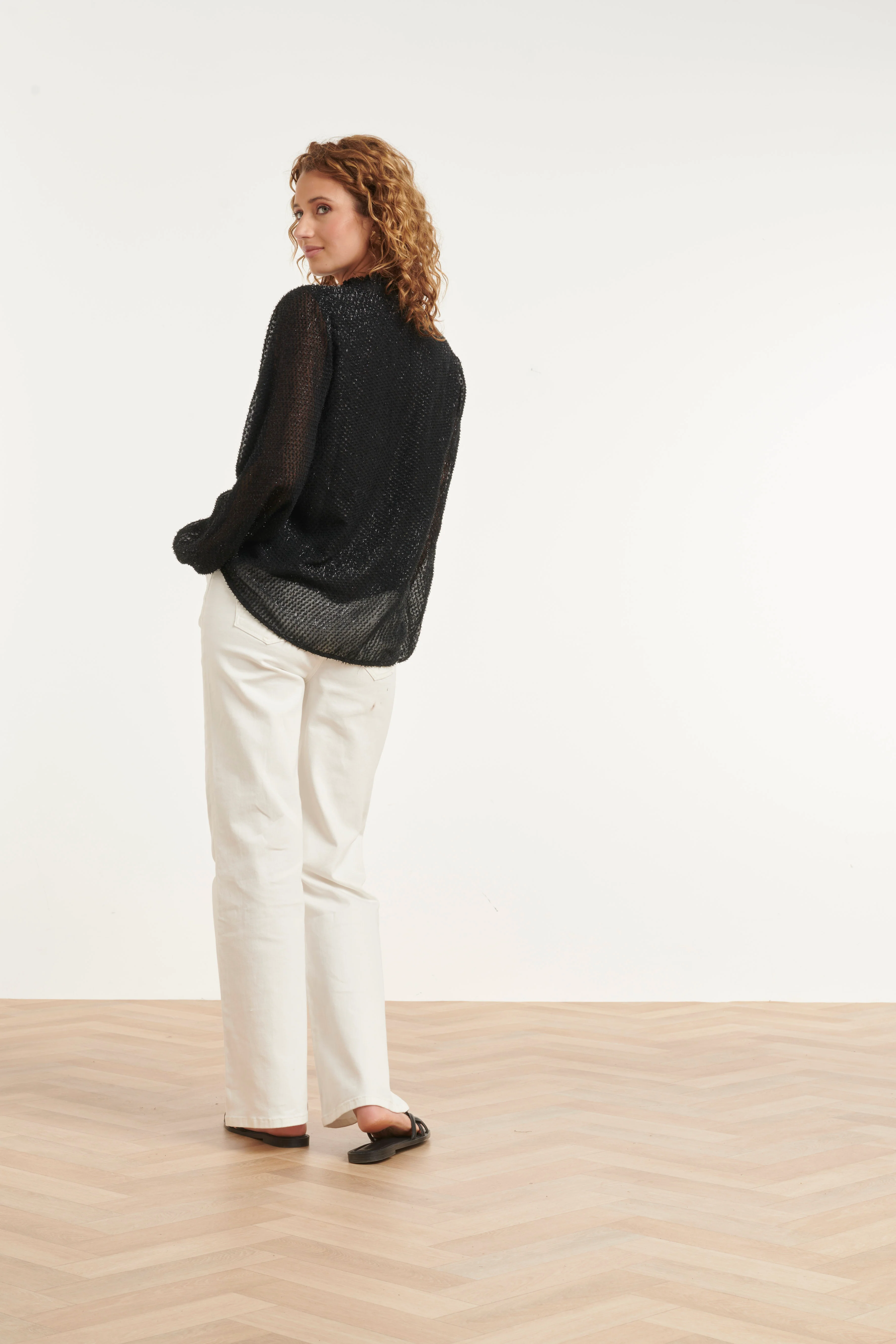 Zwarte Blouse Met Lurex Structuur En Knoopsluiting | Black - Image 5