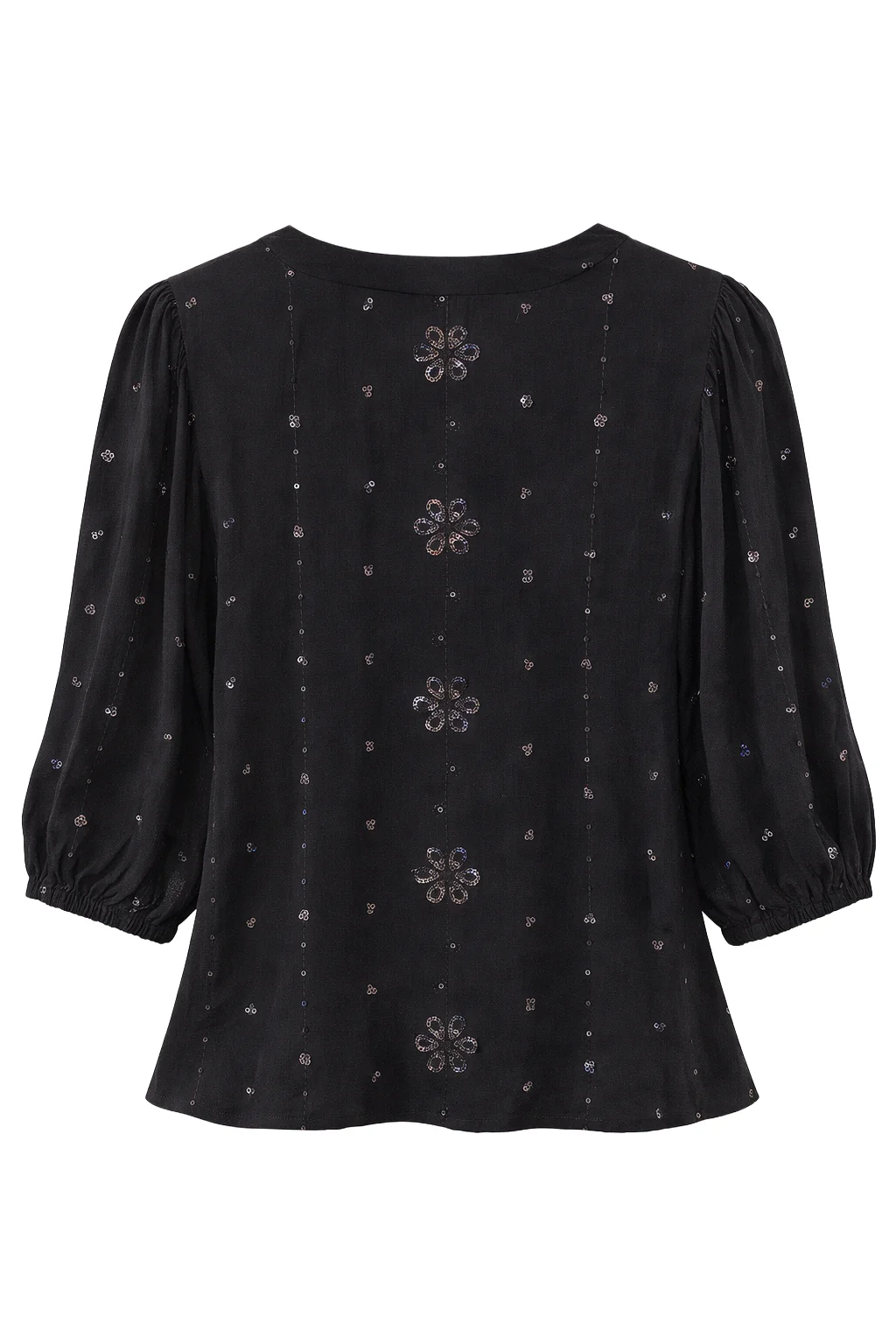 Zwarte Blouse Met Subtiel Goudkleurig Borduursel En V-Hals | Black - Image 7