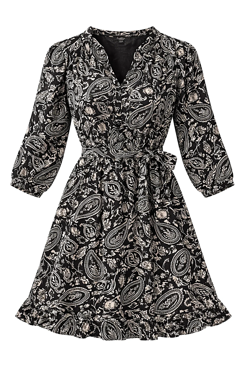 Zwarte Jurk Met Beige Paisley Print En Ruffle Zoom | Black White - Image 2