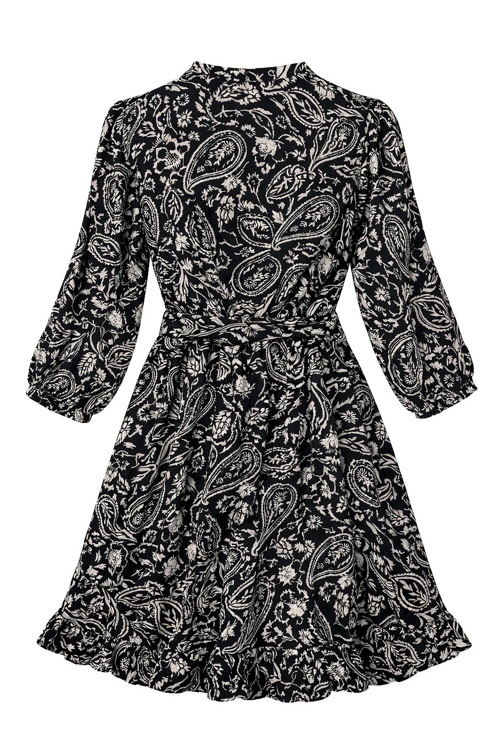 Zwarte Jurk Met Beige Paisley Print En Ruffle Zoom | Black White - Image 7
