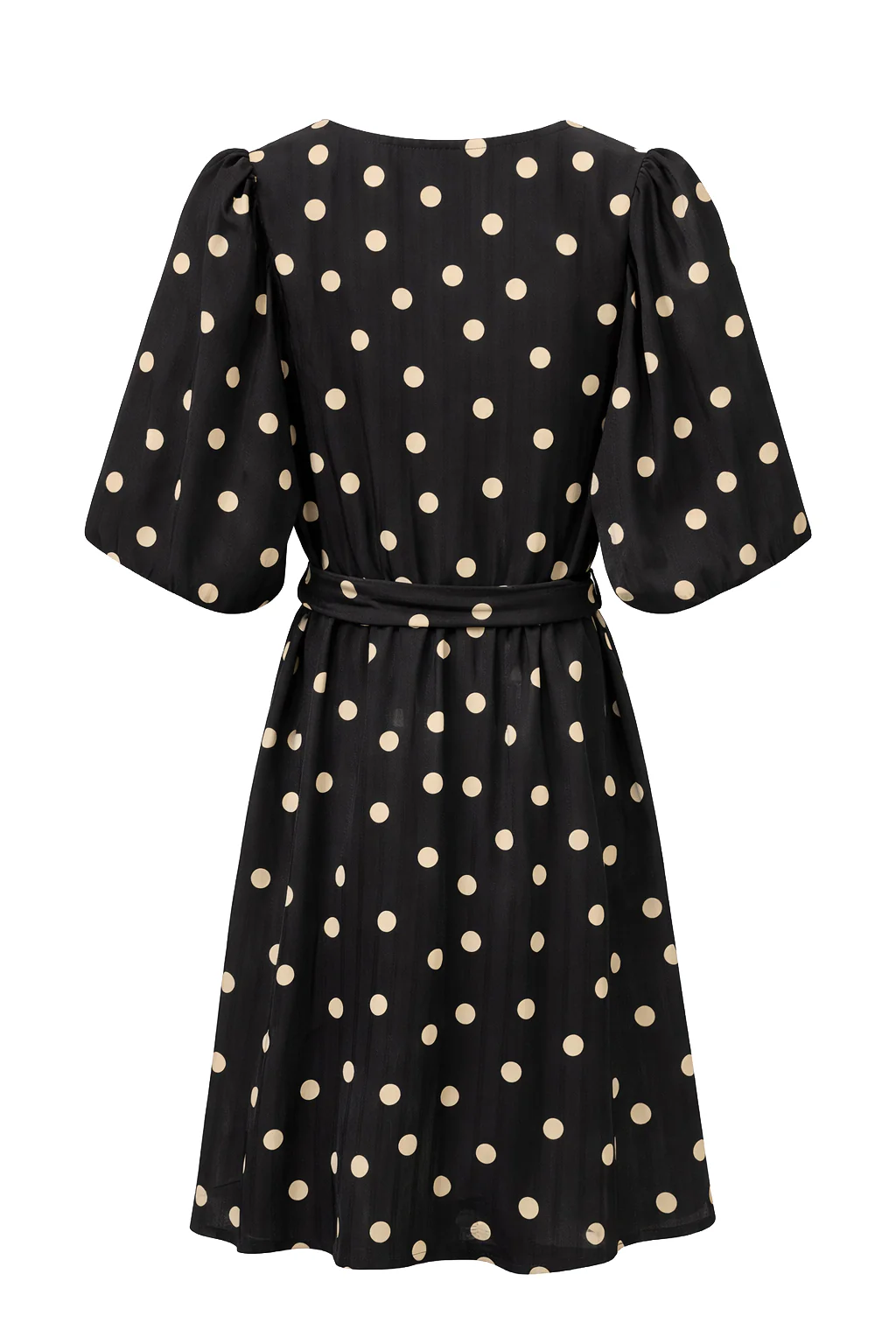 Zwarte Jurk Met Beige Stippenprint En Strikceintuur | Black - Brown - Image 7