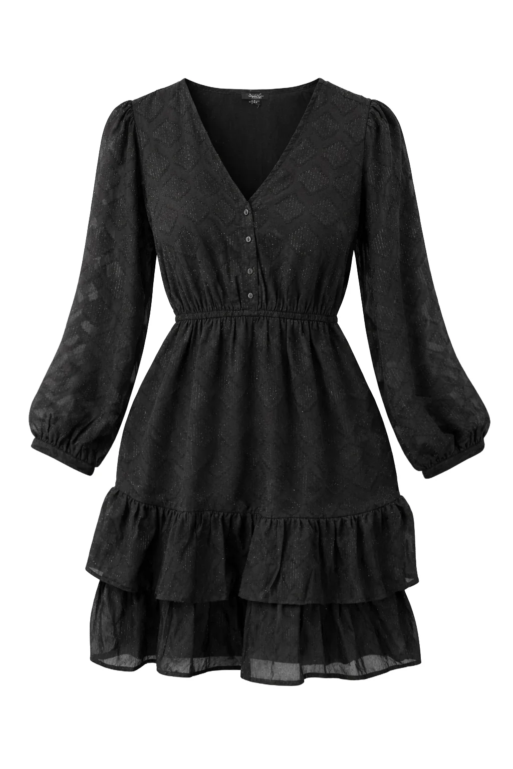 Zwarte Jurk Met V-Hals En Geometrische Lurex Details | Black - Image 2