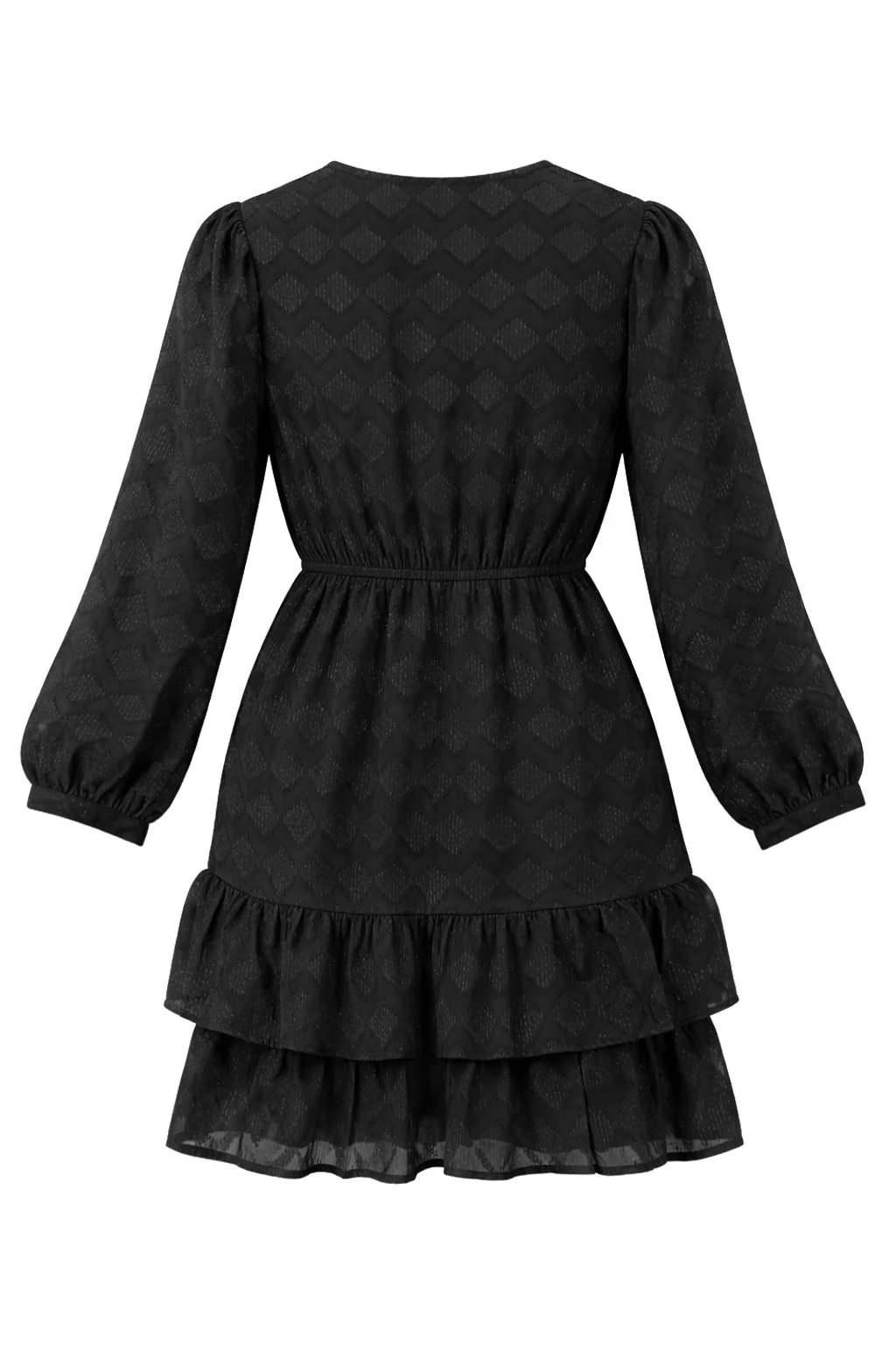Zwarte Jurk Met V-Hals En Geometrische Lurex Details | Black - Image 7