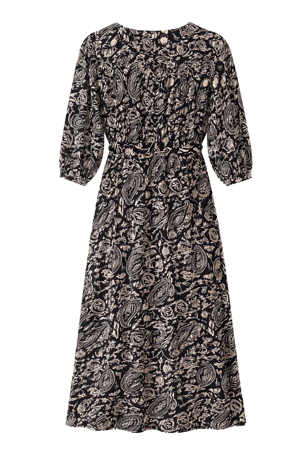Zwarte Midi Jurk Met Beige Paisley Print | Black White - Image 7