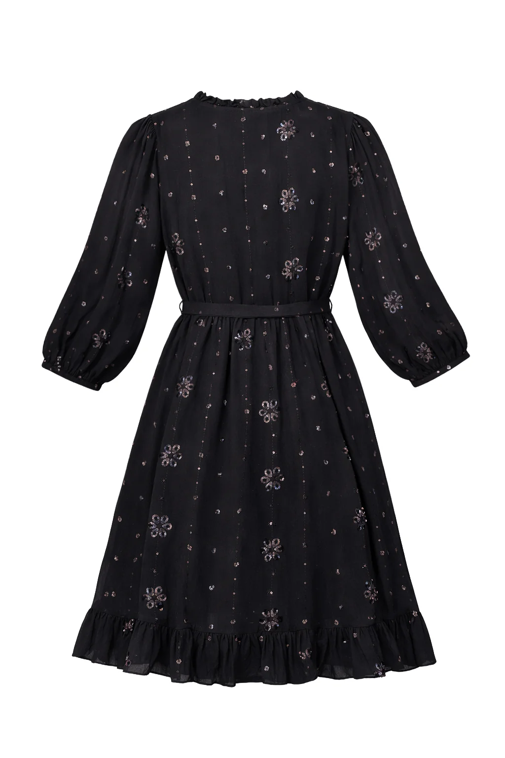 Zwarte Midi Jurk Met Subtiel Goudkleurig Bloem Borduursel | Black - Image 7
