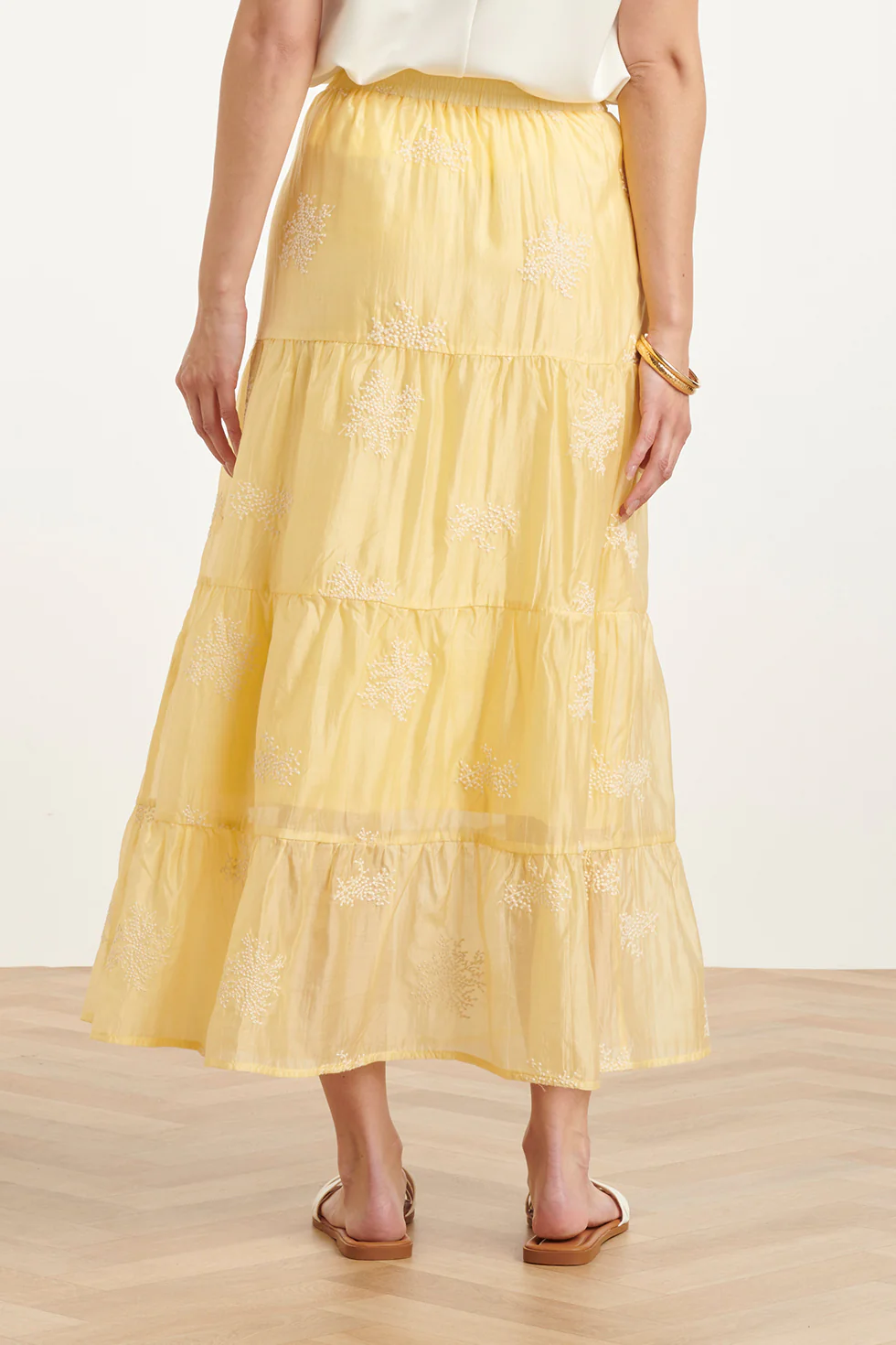 Zwierige Maxi-Rok Met Geborduurde Print En Stroken | Light Yellow - Image 6