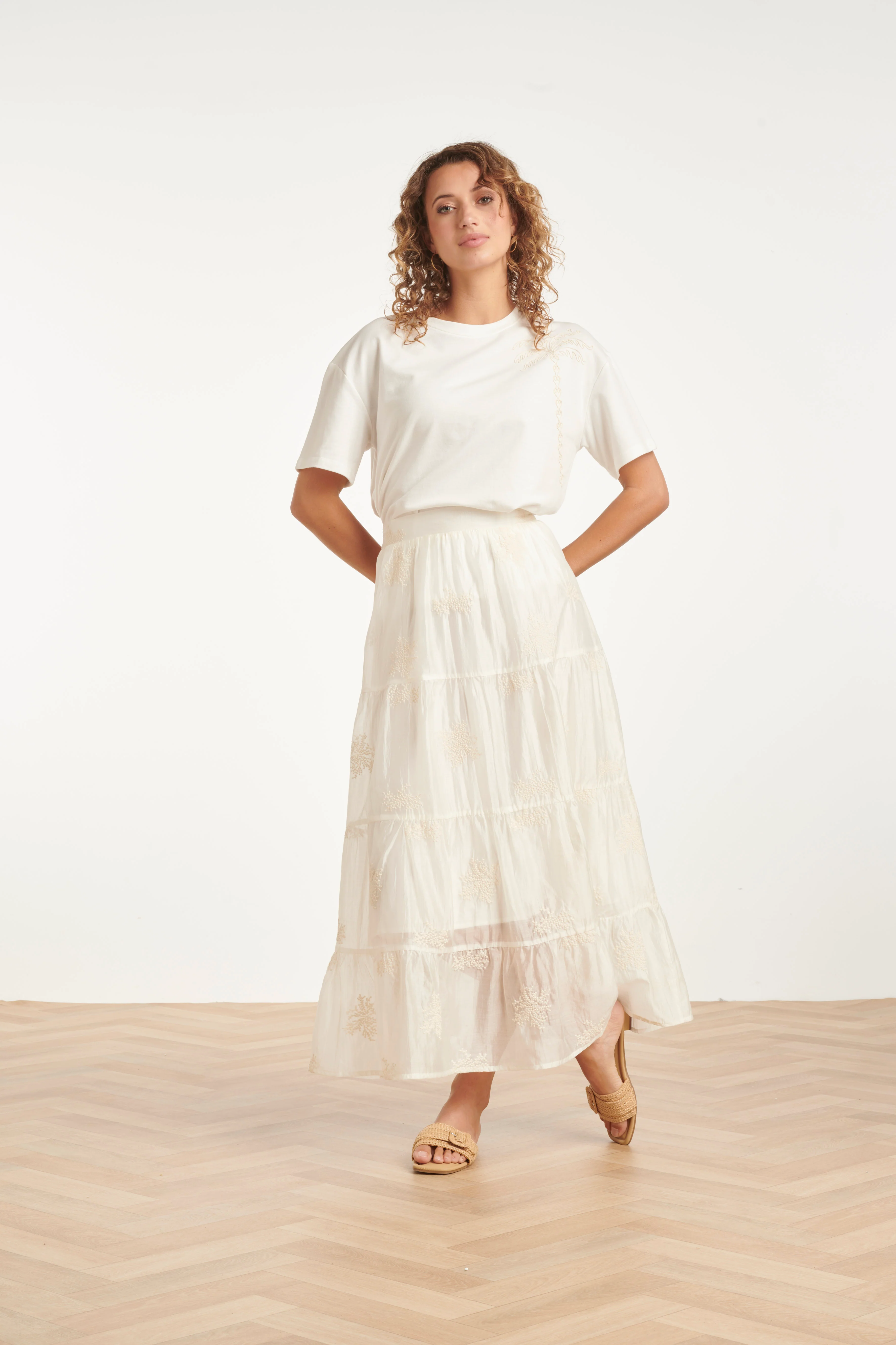 Zwierige Maxi-Rok Met Geborduurde Print En Stroken | Off White