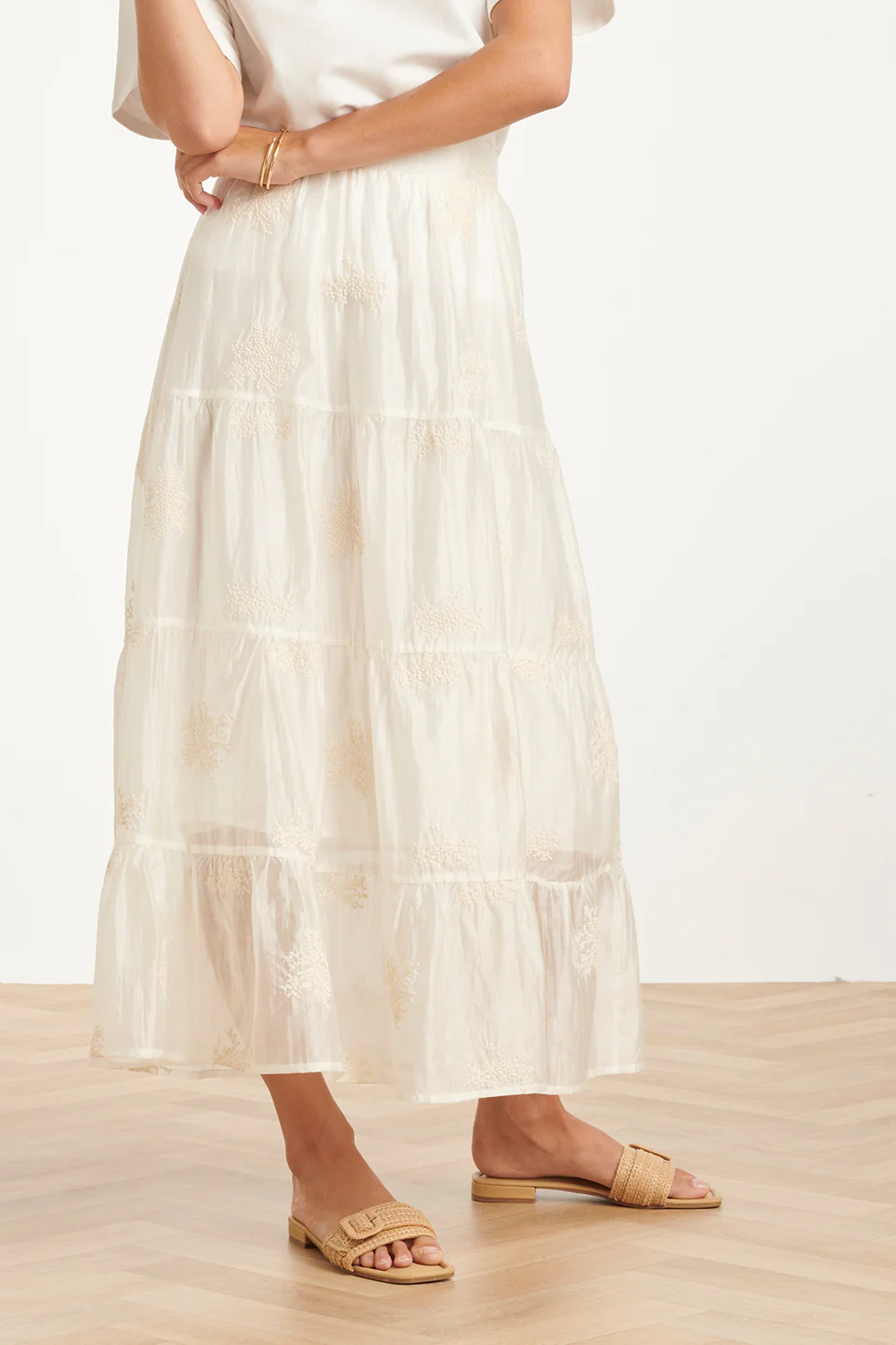 Zwierige Maxi-Rok Met Geborduurde Print En Stroken | Off White - Image 3