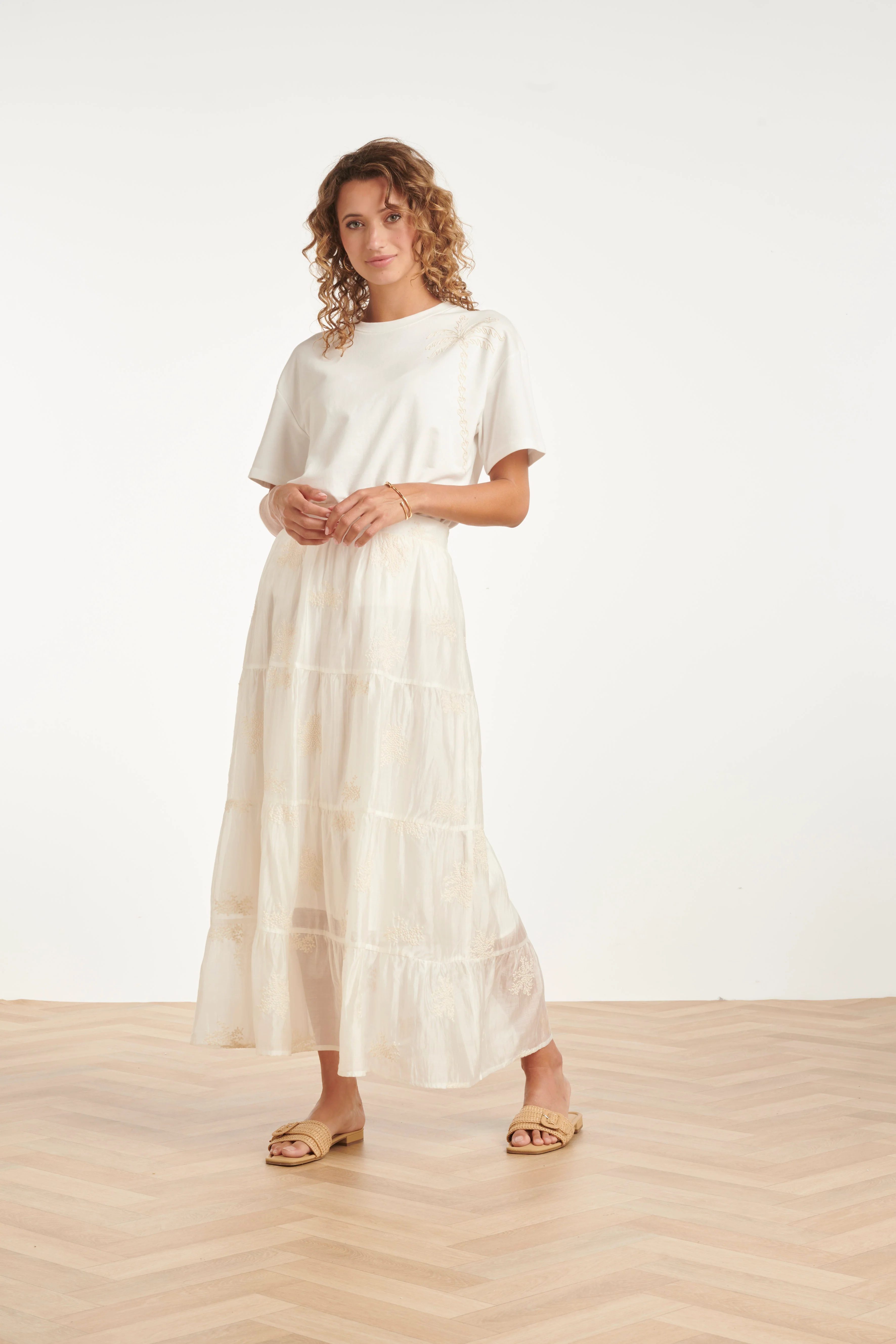 Zwierige Maxi-Rok Met Geborduurde Print En Stroken | Off White - Image 4