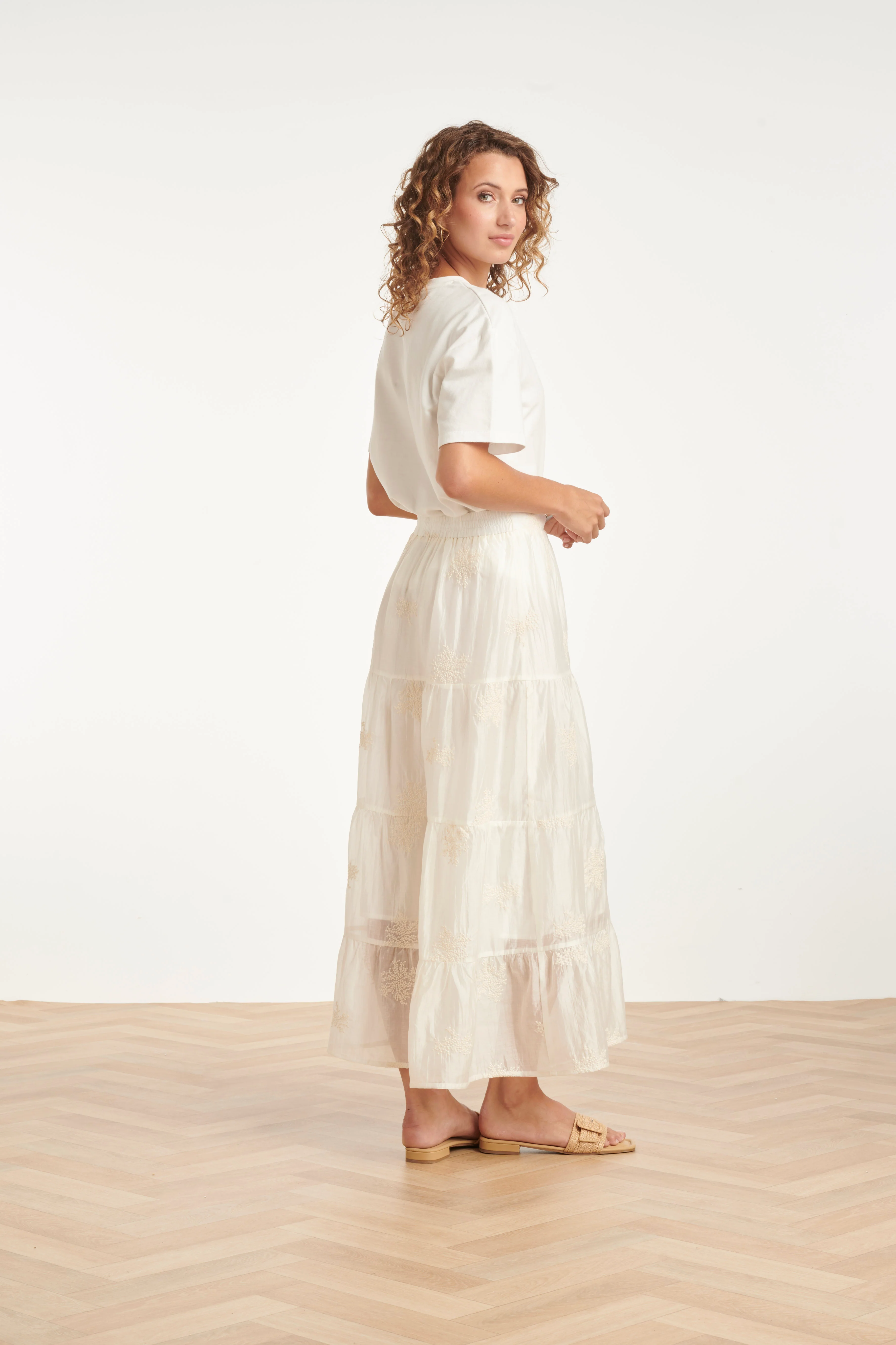 Zwierige Maxi-Rok Met Geborduurde Print En Stroken | Off White - Image 5