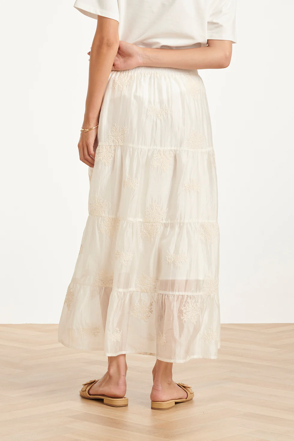 Zwierige Maxi-Rok Met Geborduurde Print En Stroken | Off White - Image 6